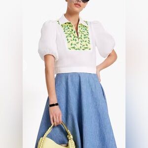 Kate Spade Embroidered Lemon Linen Blouse